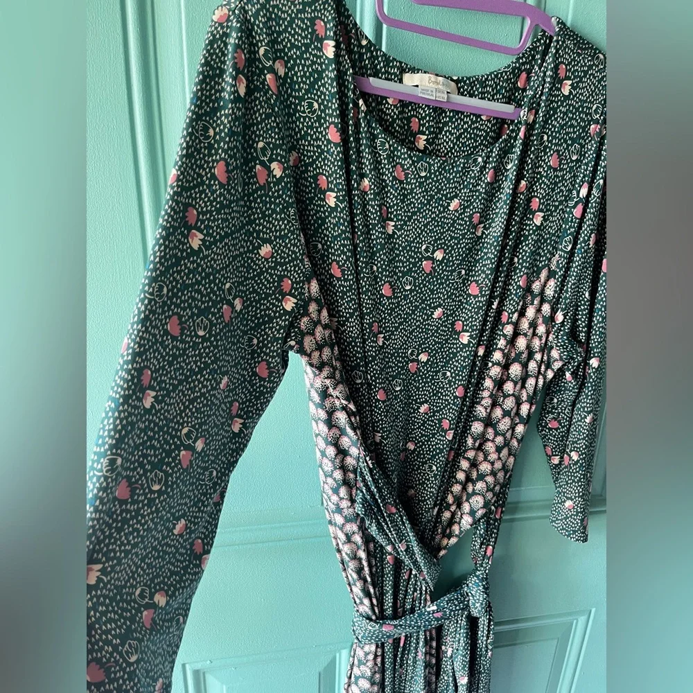 Boden Anna Jersey Floral polka dot Belted Midi Dress Green Women's Size 16 Long - Picture 12 of 16